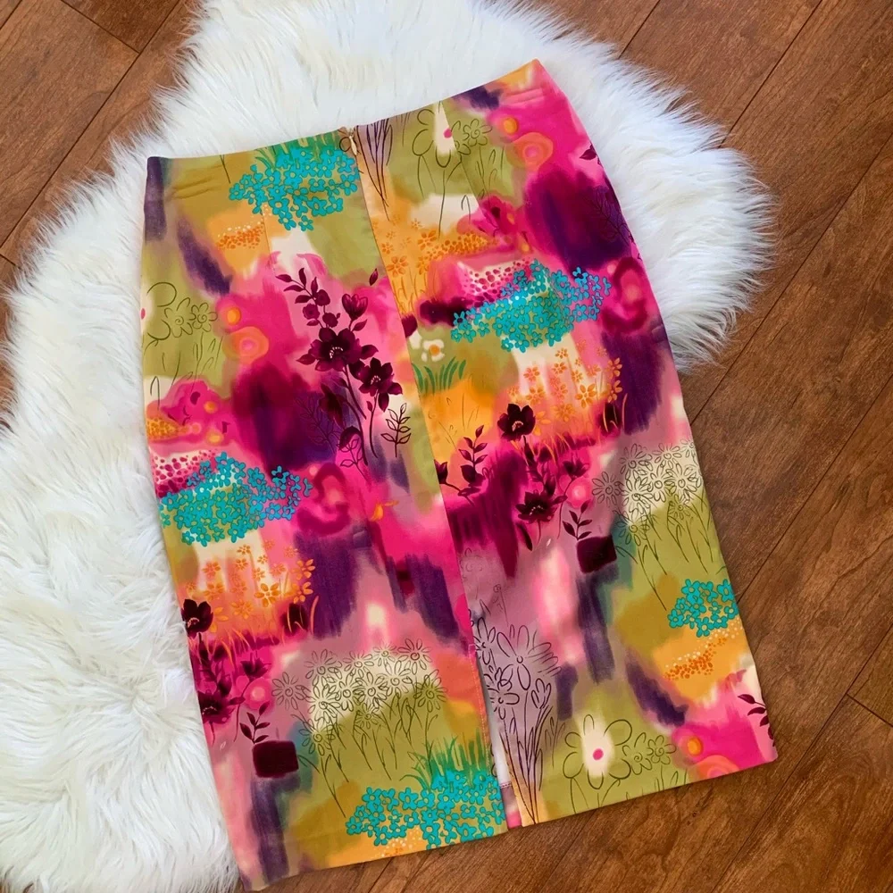 Vintage Watercolor Stretch Pencil Skirt by Intriguing Threads